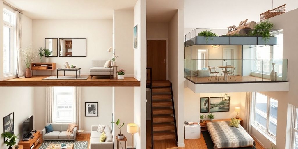 A collage of images showcasing a living room, kitchen, and bedroom, highlighting elegant flooring services in each space.